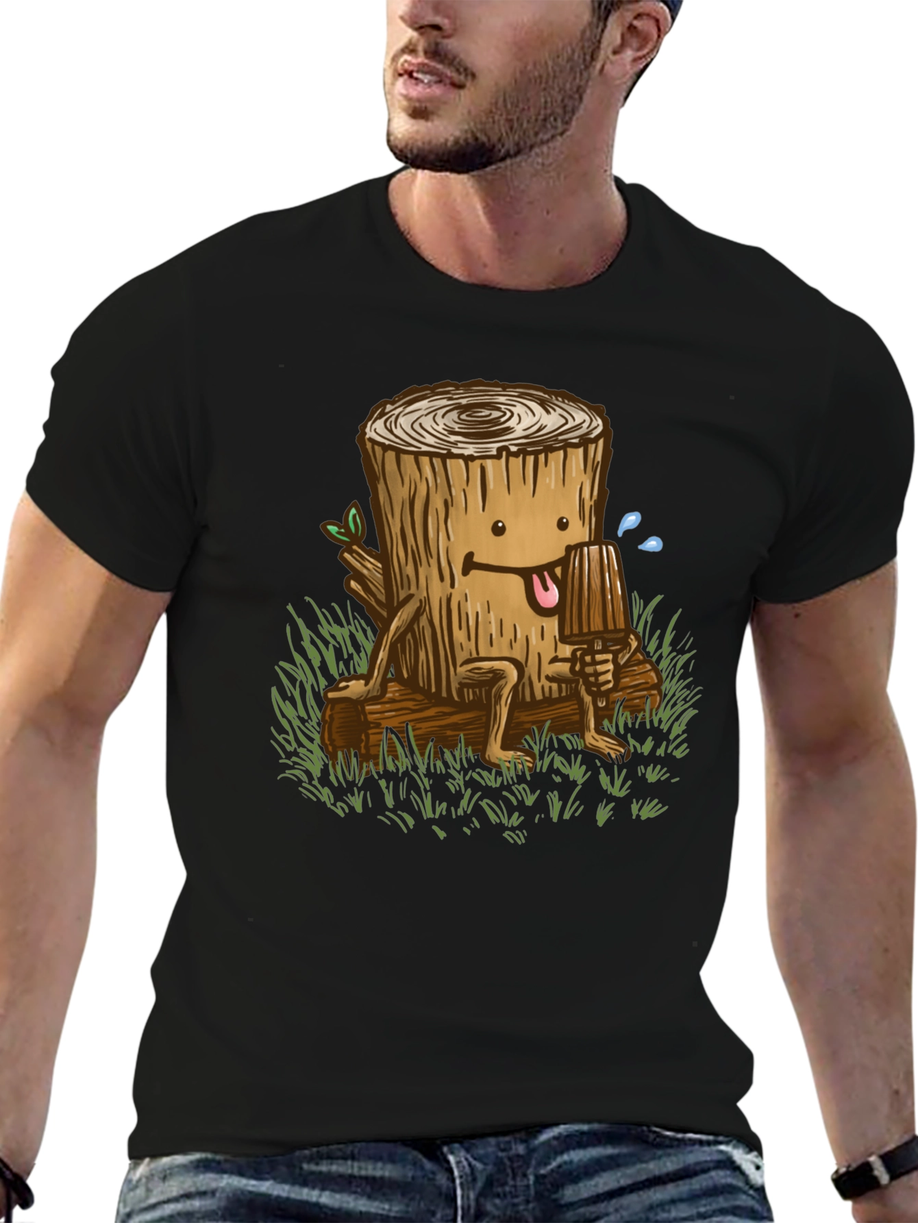 Funny Tree Stump Graphic Tee - Black