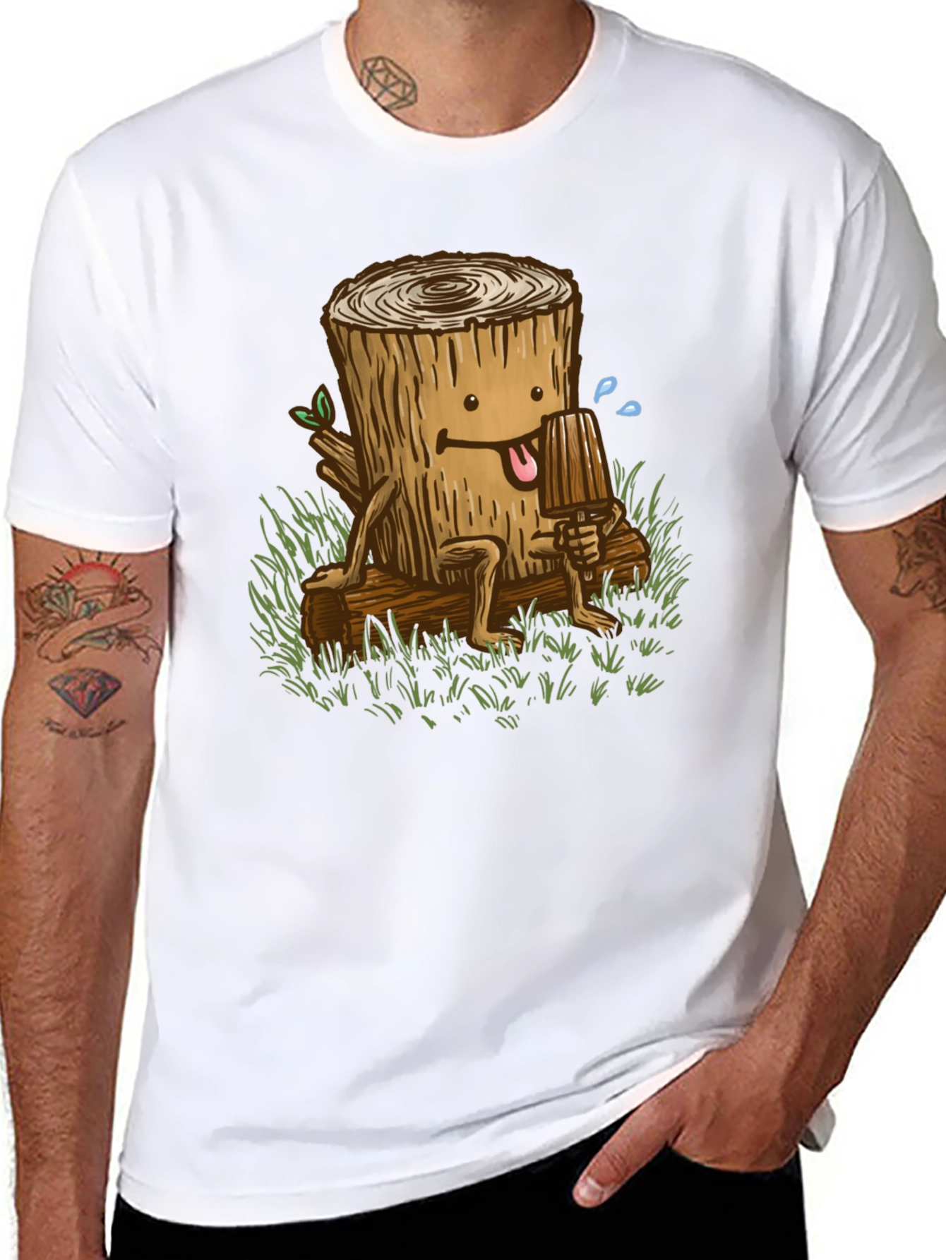 Funny Tree Stump Graphic Tee - Black