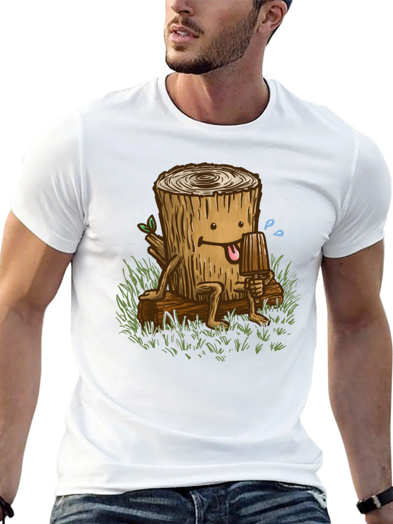 Funny Tree Stump Graphic Tee - Black