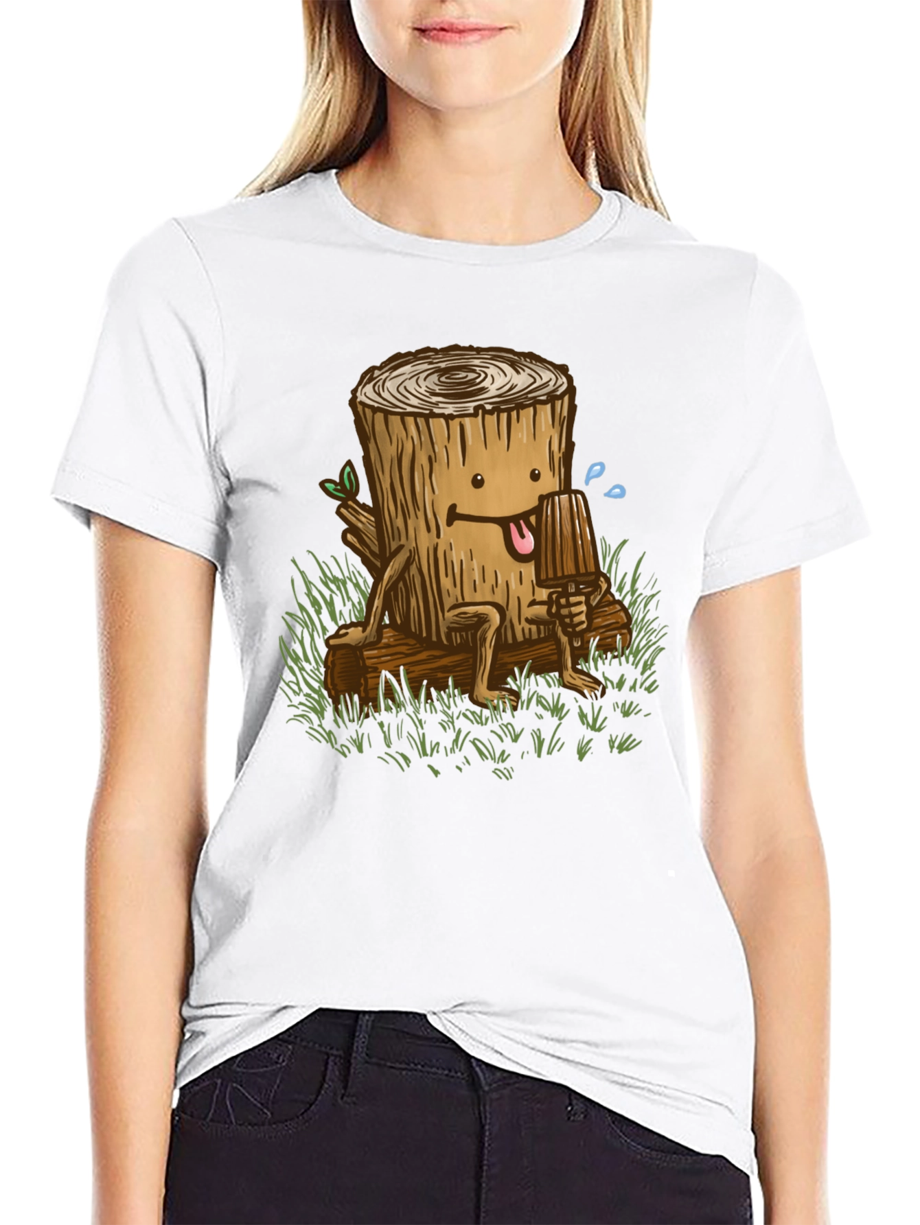 Funny Tree Stump Graphic Tee - Black