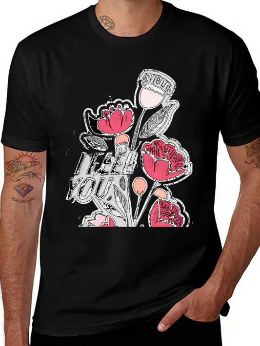 Floral Graphic Print Crew Neck Tee - Casual Style