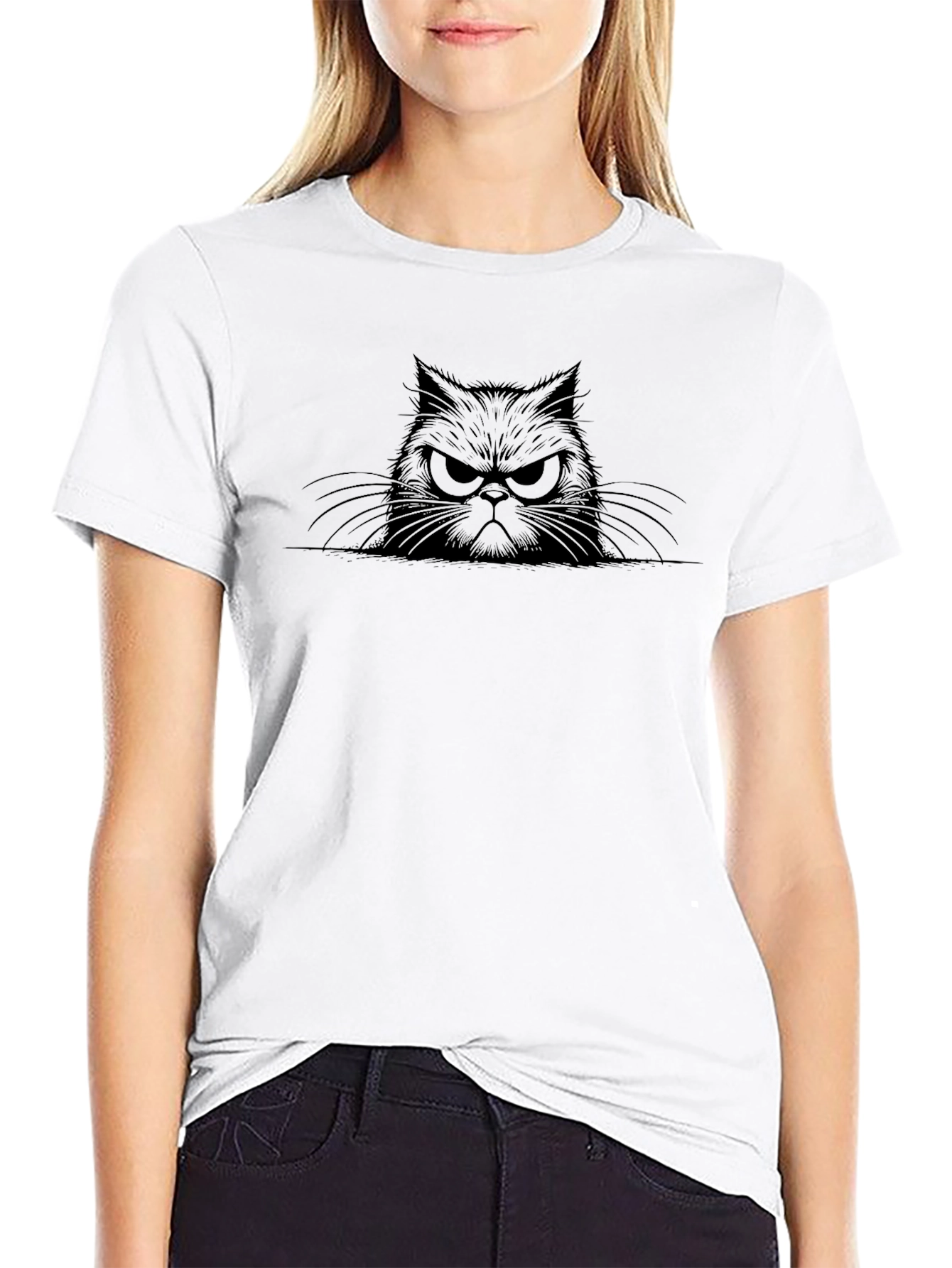 Grumpy Cat Graphic Tee - Black Cotton T-Shirt
