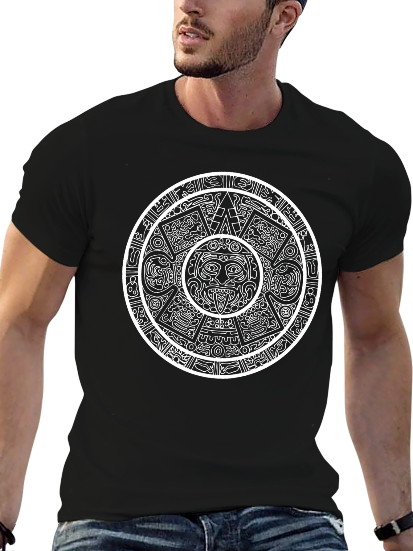Aztec Calendar Graphic Tee - Black