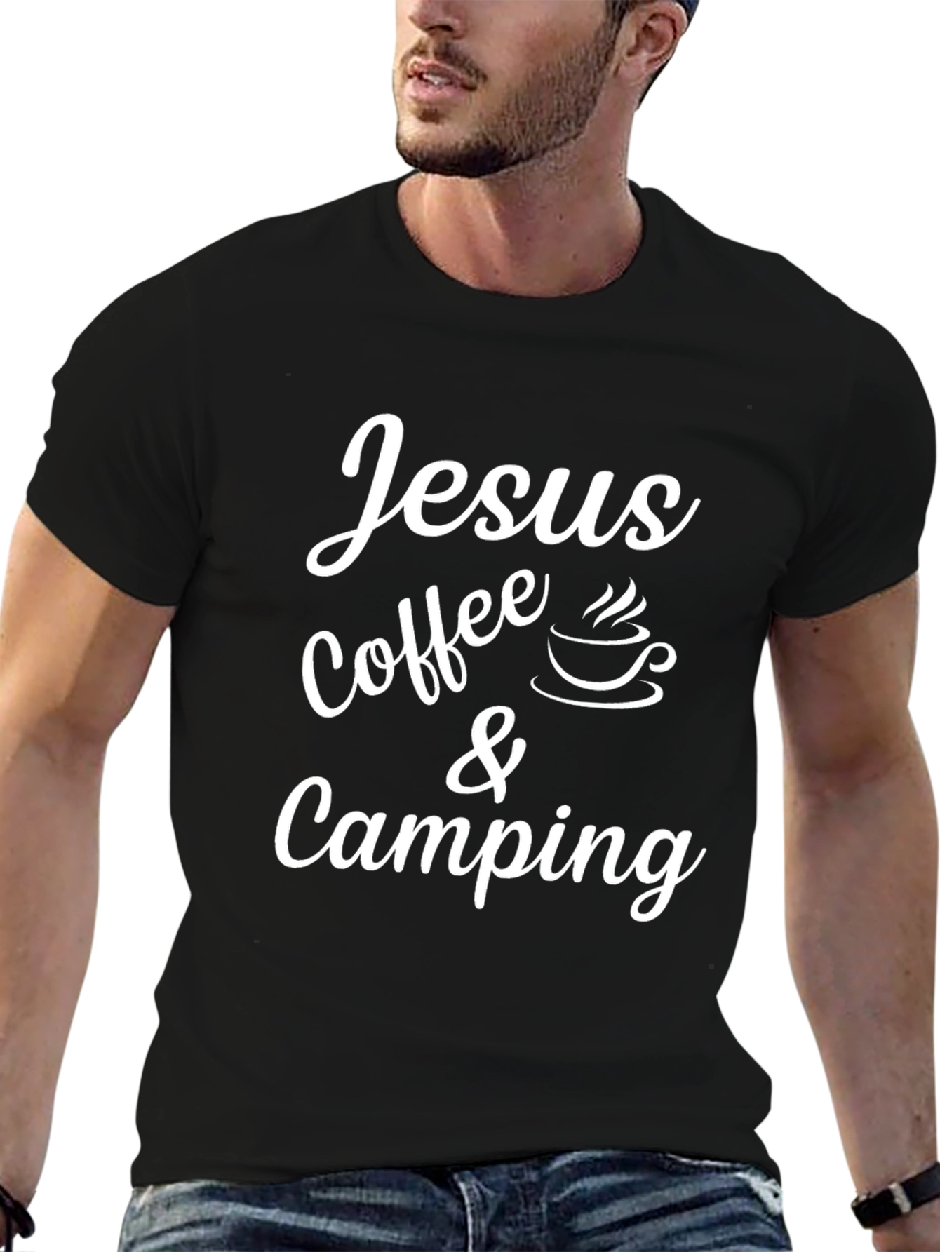 Jesus Coffee & Camping Graphic T-Shirt