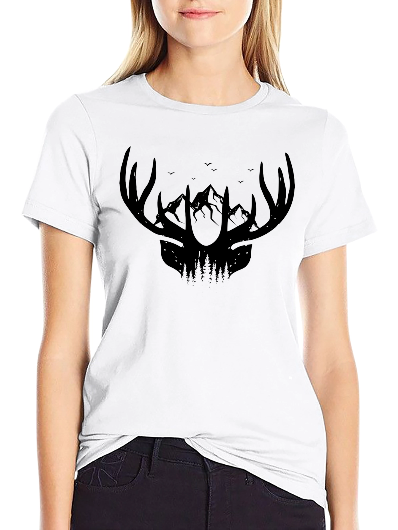 Antler Mountain Graphic Tee - Black Cotton Shirt