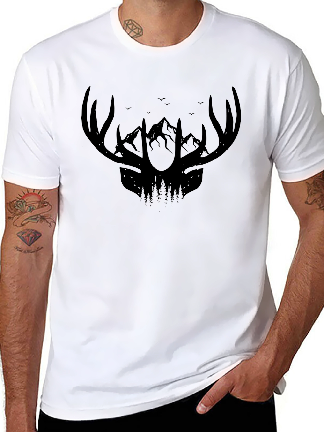 Antler Mountain Graphic Tee - Black Cotton Shirt