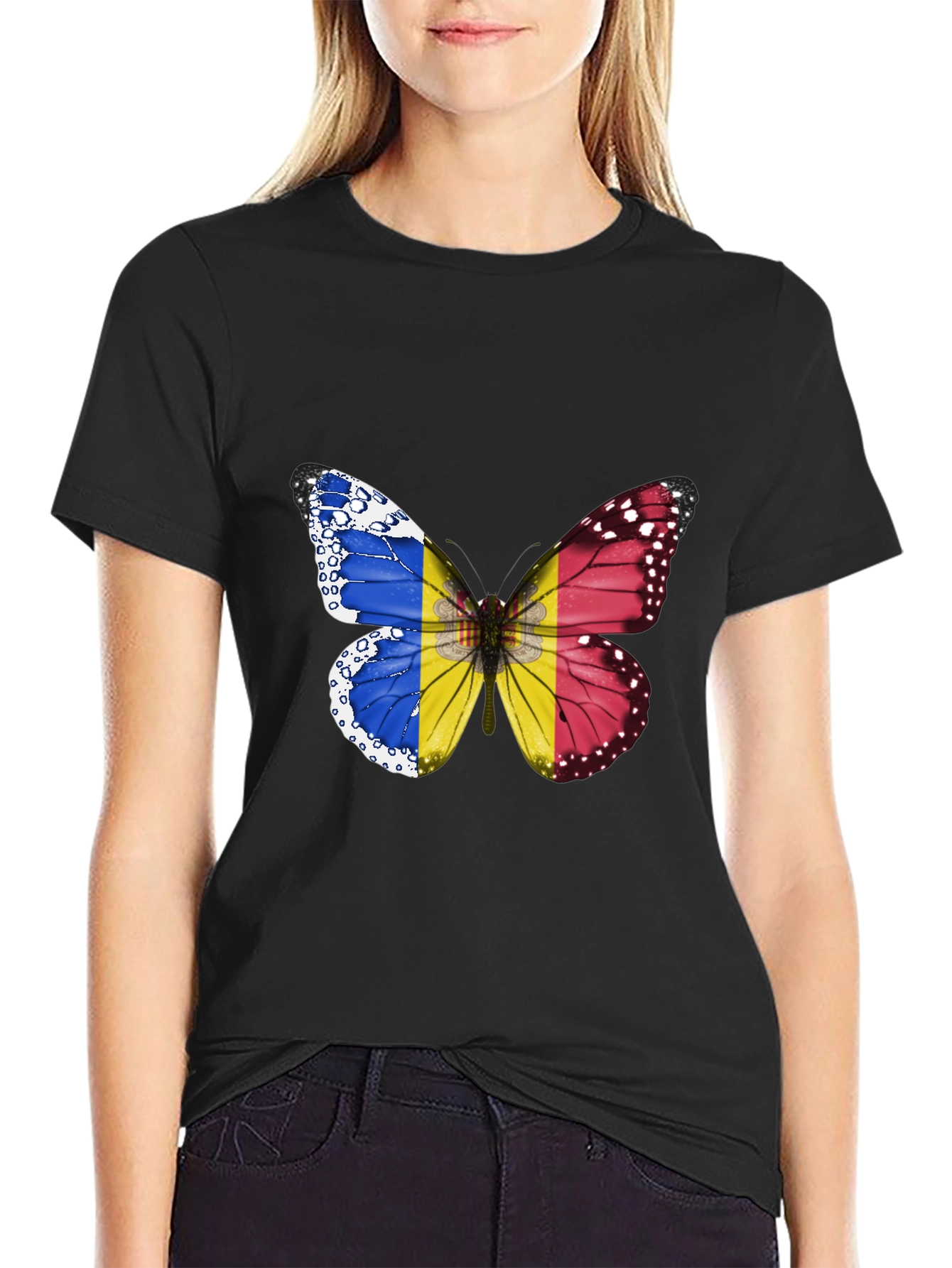 Butterfly Romania Flag Graphic T-Shirt