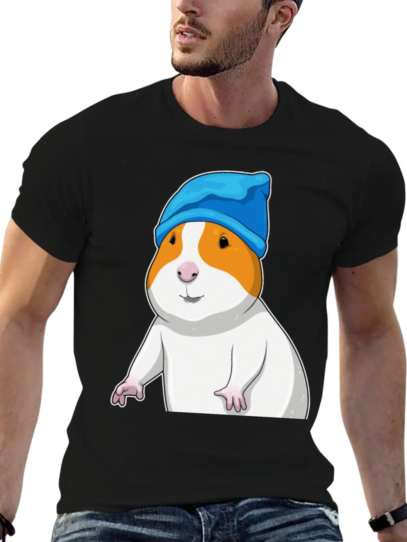 Guinea Pig in Blue Hat Graphic T-Shirt