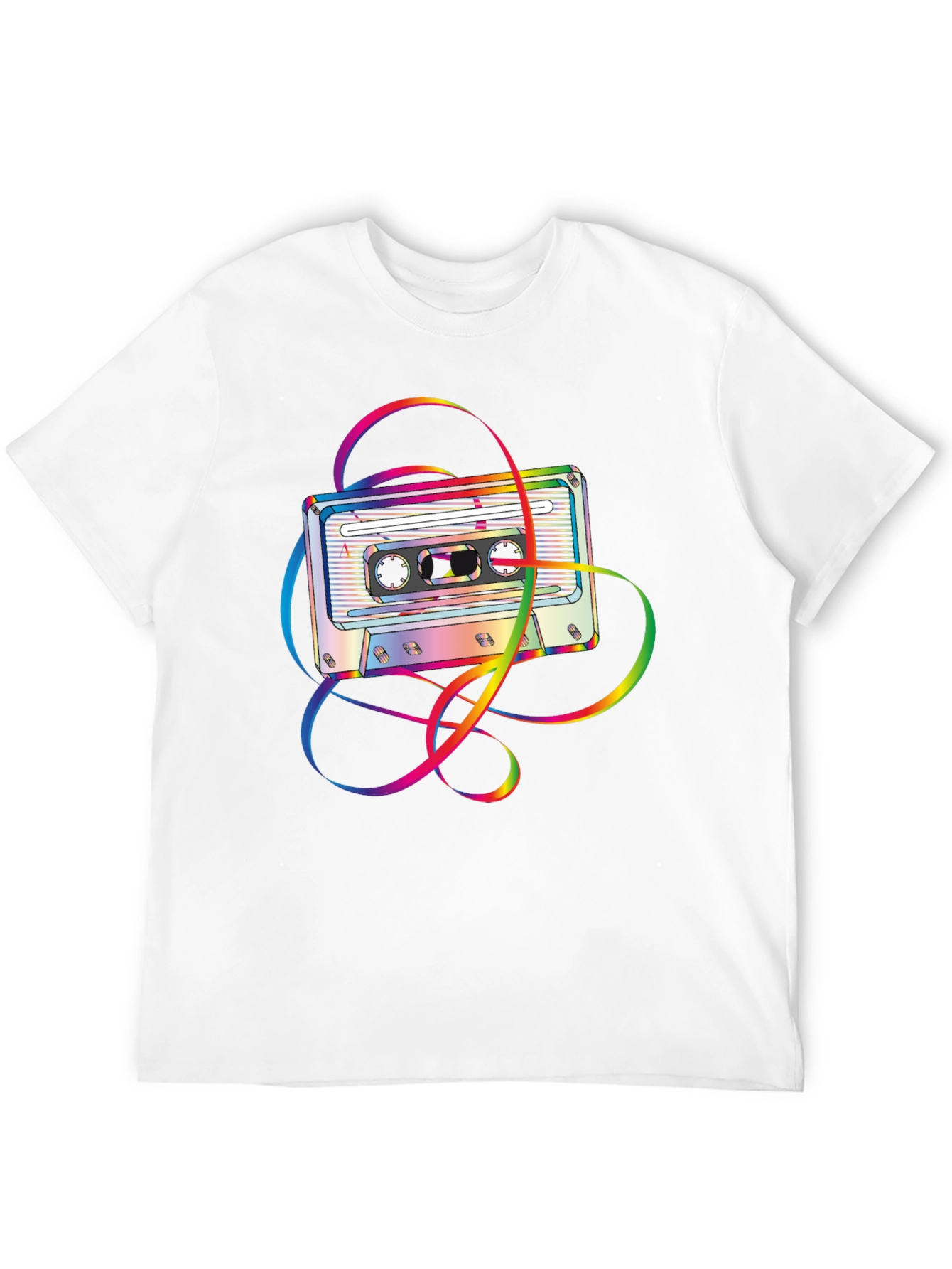 Retro Rainbow Cassette Tape Graphic Tee - Black