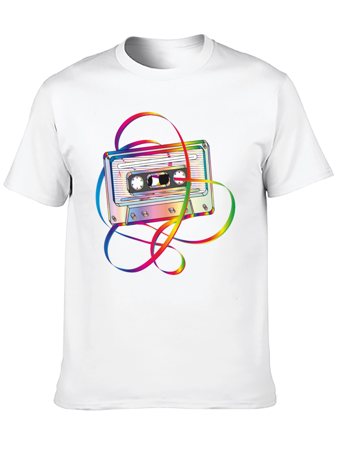 Retro Rainbow Cassette Tape Graphic Tee - Black
