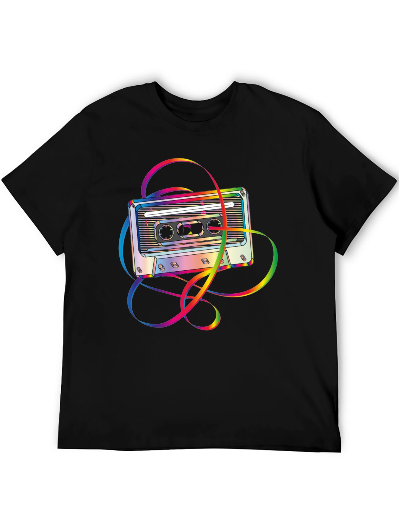 Retro Rainbow Cassette Tape Graphic Tee - Black
