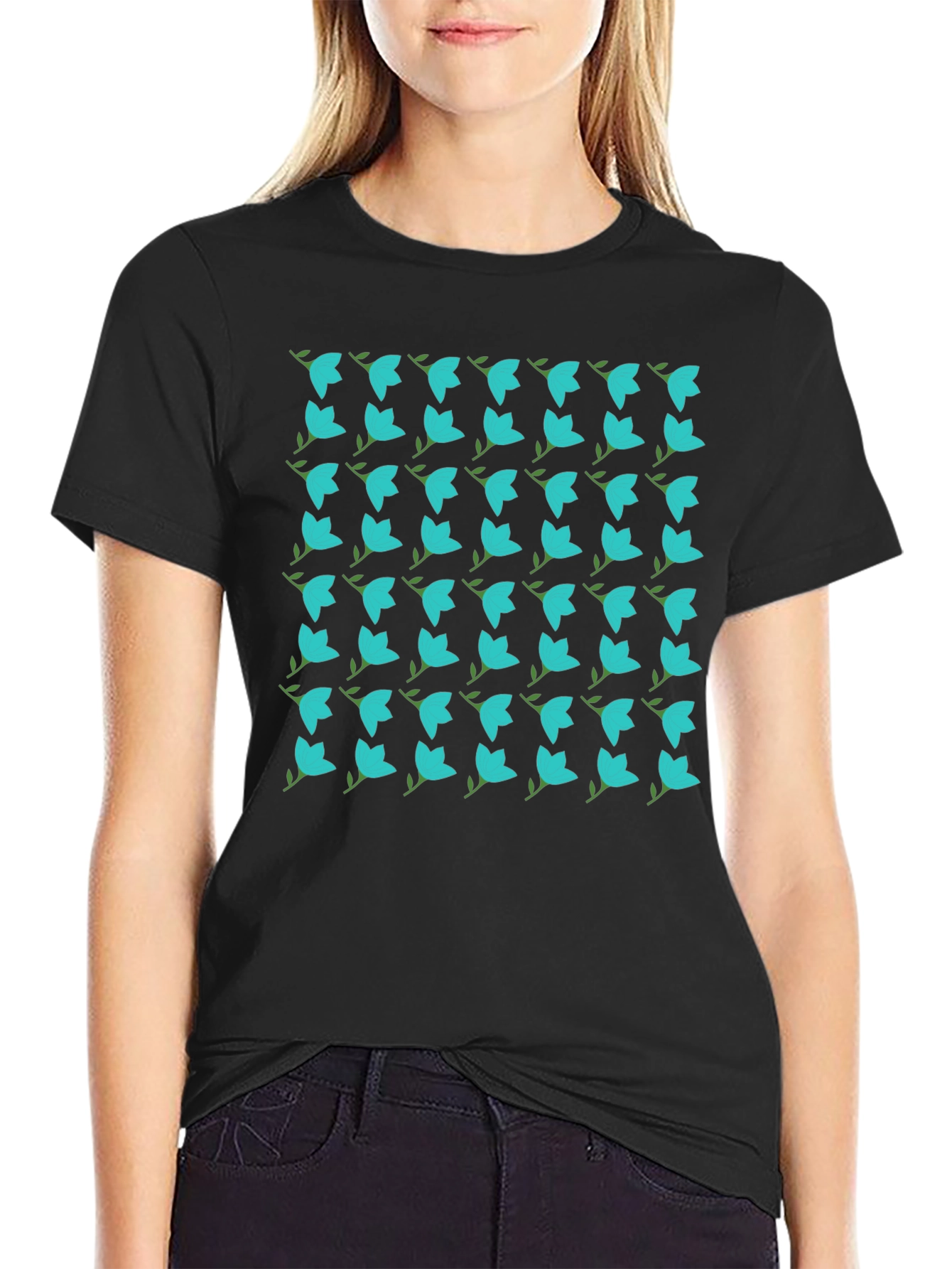 Floral Pattern Black T-Shirt - Trendy Casual Wear