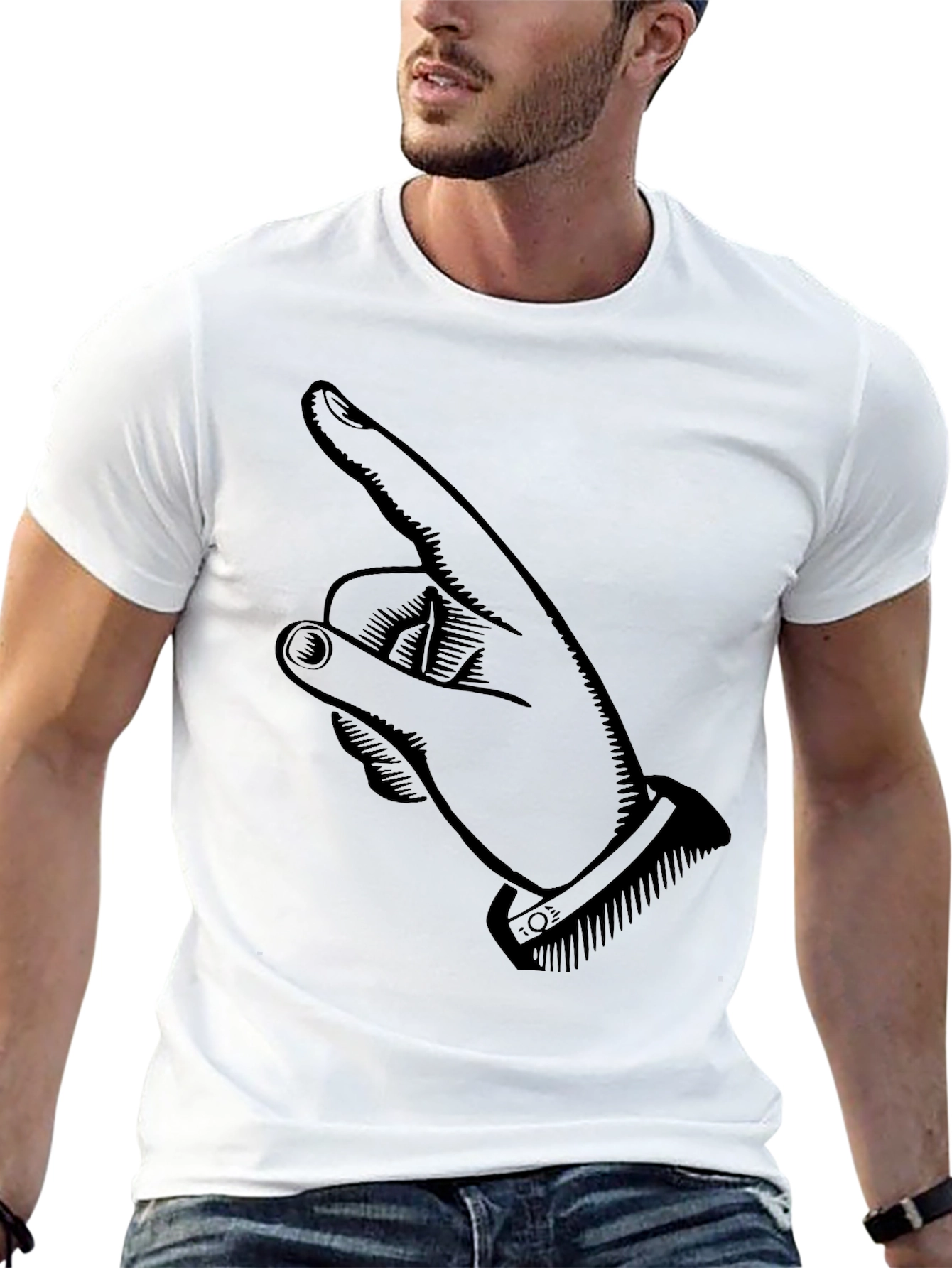 Pointing Finger Graphic Tee - Stylish Black Cotton T-Shirt