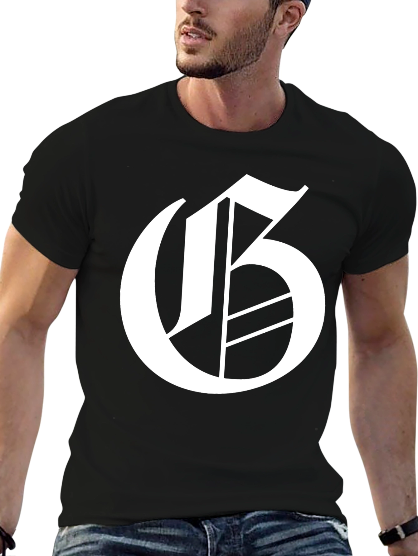 Letter G Graphic Tee - Black Cotton Blend