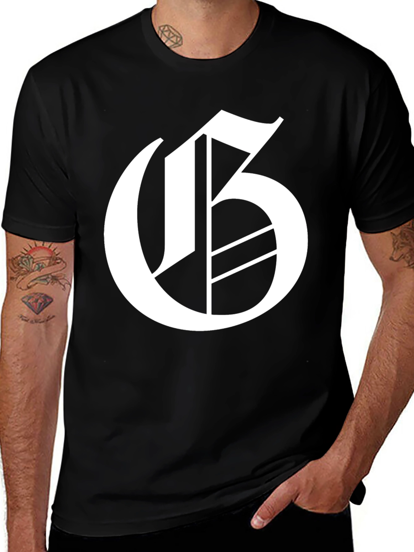 Letter G Graphic Tee - Black Cotton Blend