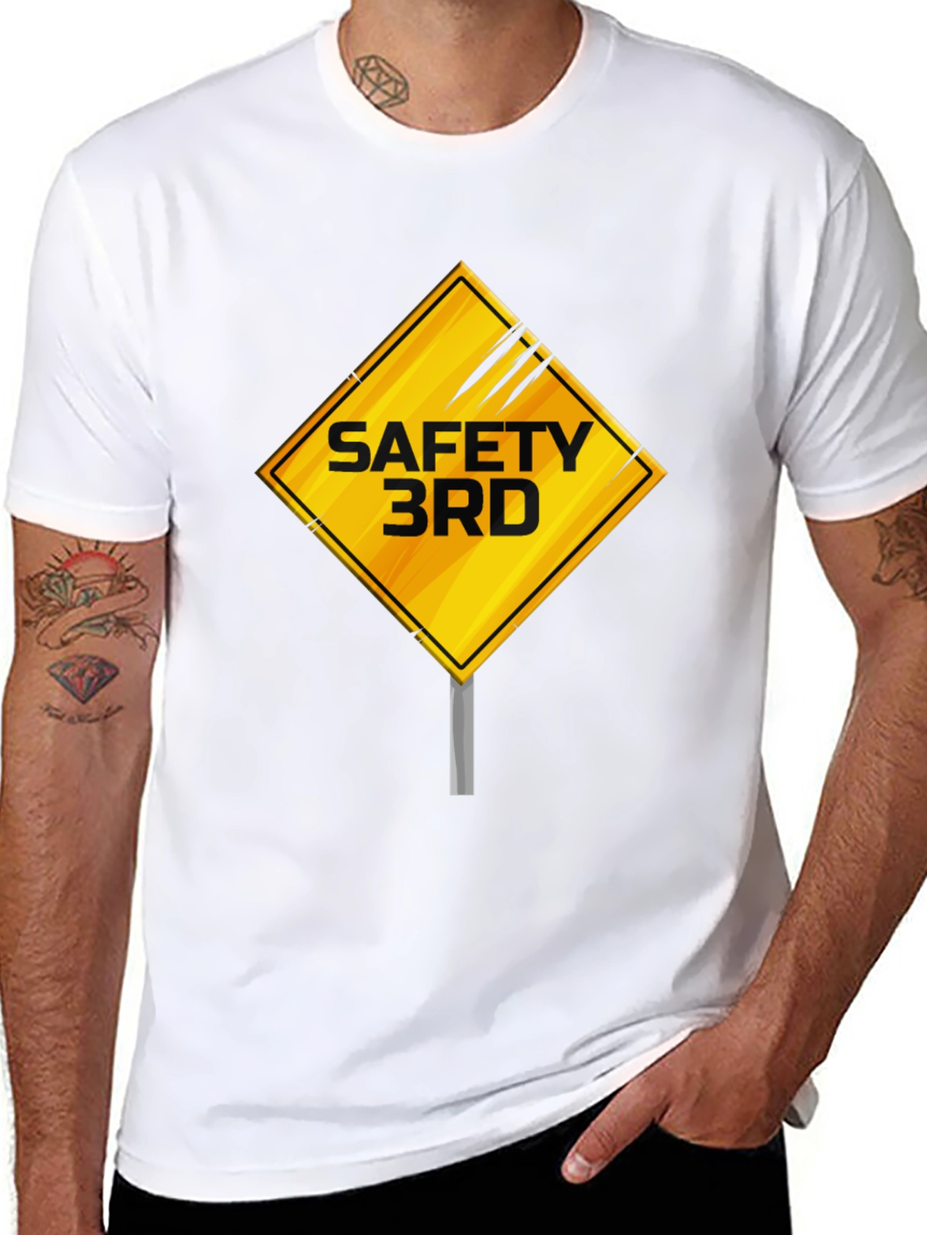 Safety 3rd T-Shirt - Caution Sign Novelty Graphic Tee