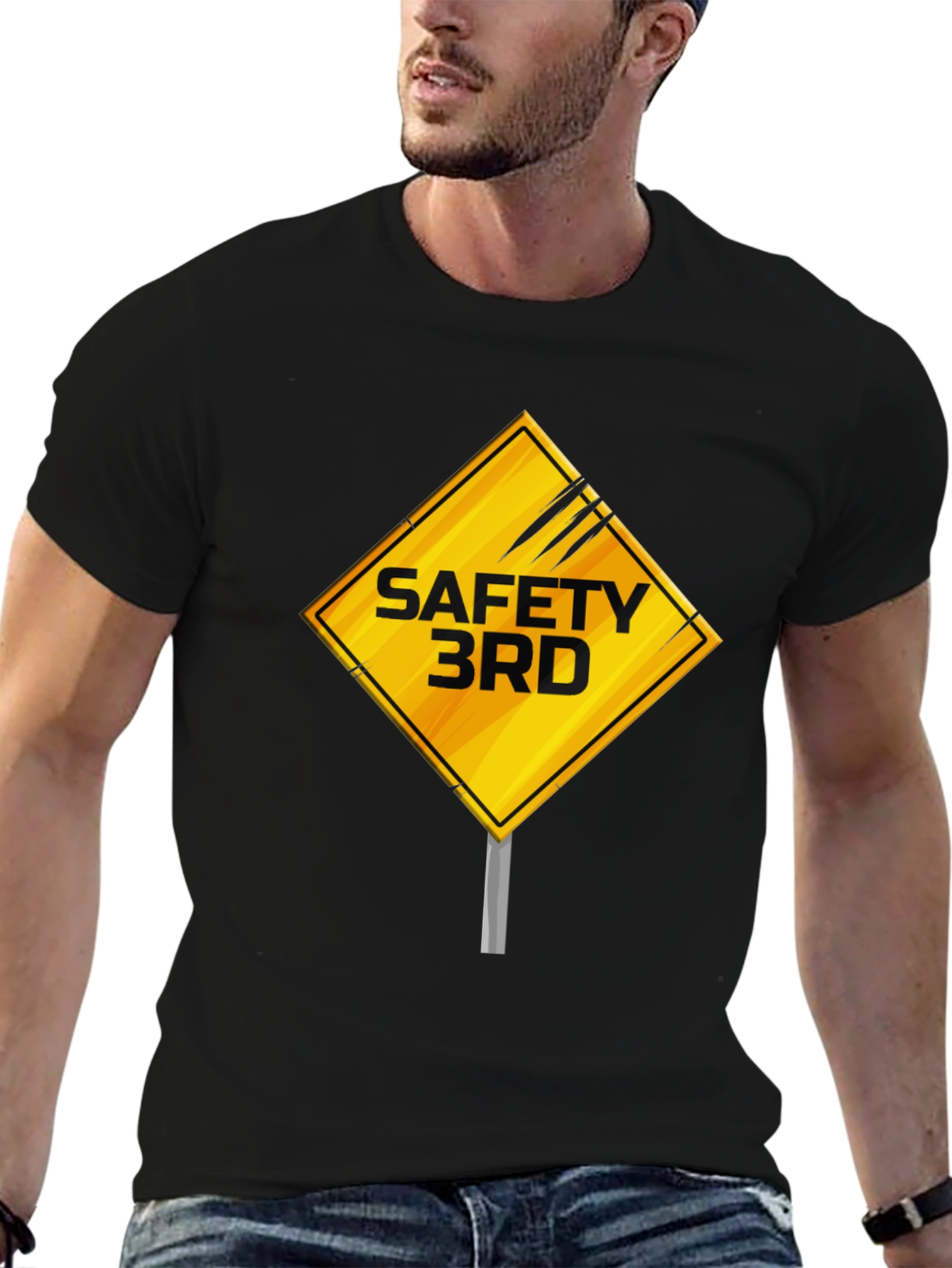 Safety 3rd T-Shirt - Caution Sign Novelty Graphic Tee