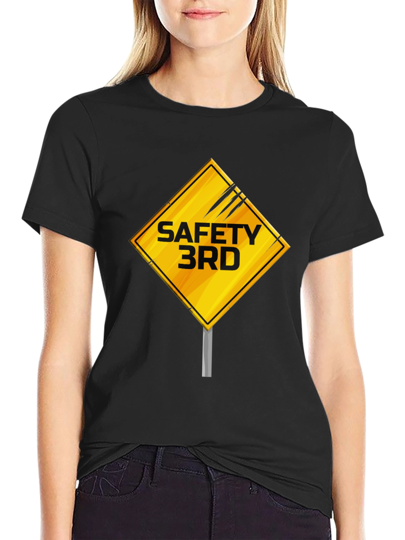 Safety 3rd T-Shirt - Caution Sign Novelty Graphic Tee