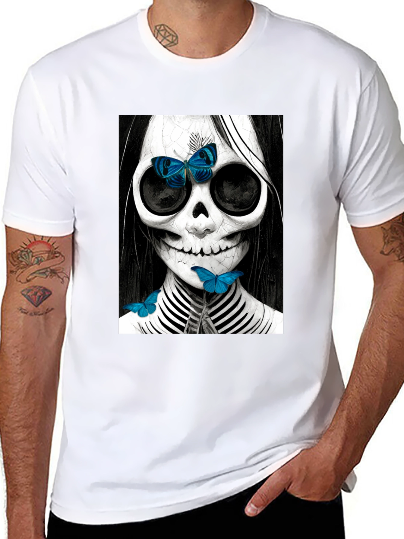 Skull & Butterfly Graphic Tee - Unique Fashion