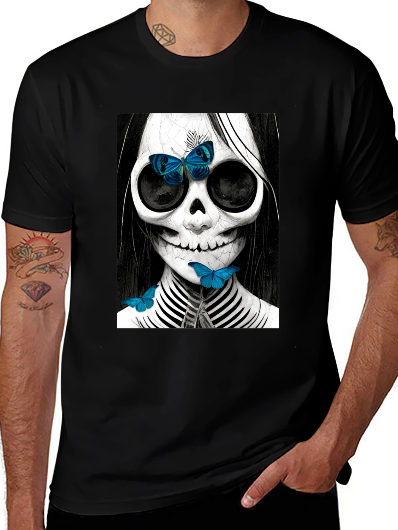 Skull & Butterfly Graphic Tee - Unique Fashion