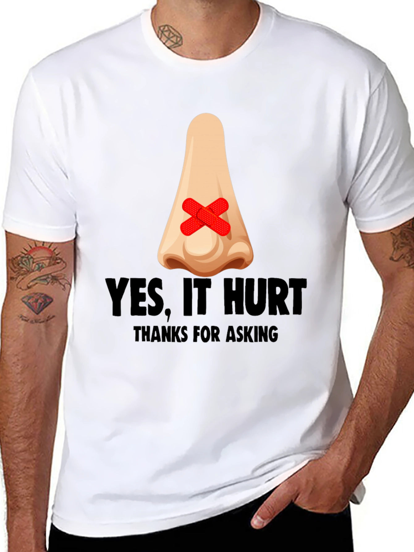 Humorous Yes It Hurt Nose Patch T-Shirt