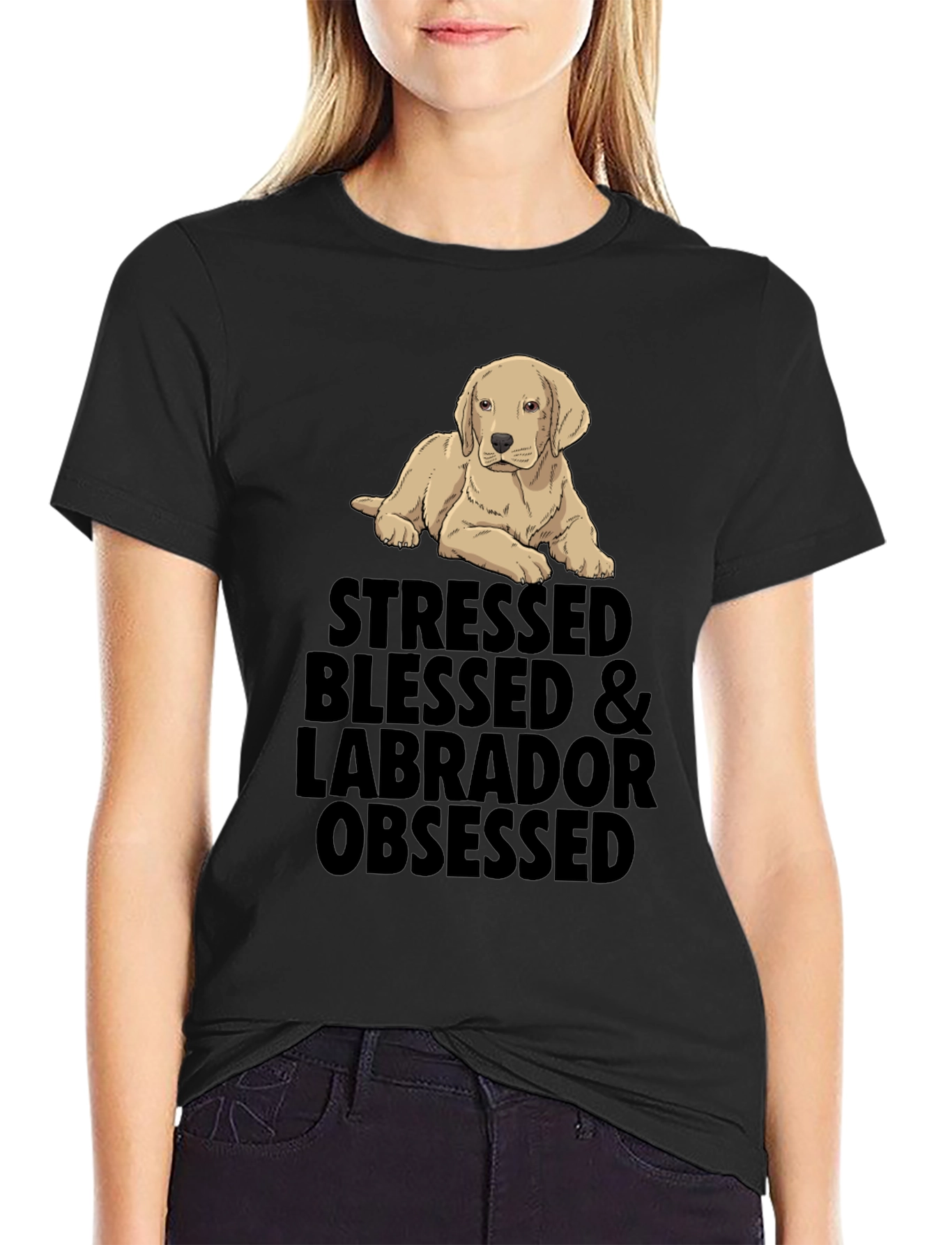 Stressed Blessed & Labrador Obsessed Black T-Shirt