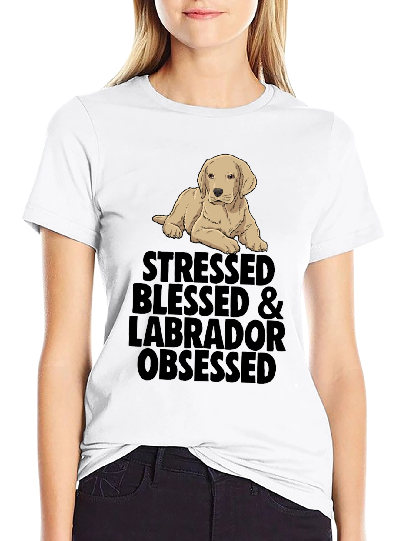 Stressed Blessed & Labrador Obsessed Black T-Shirt