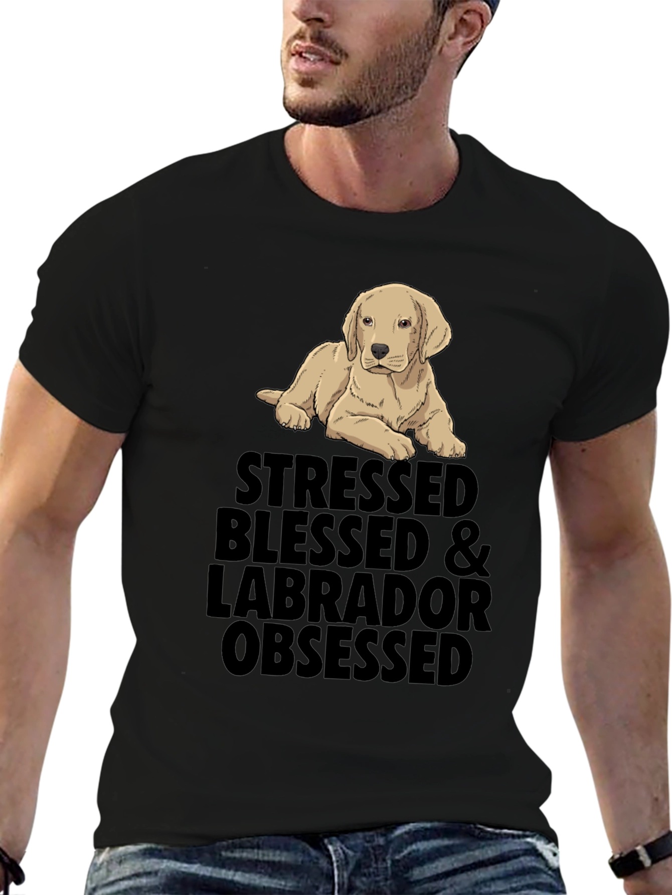 Stressed Blessed & Labrador Obsessed Black T-Shirt