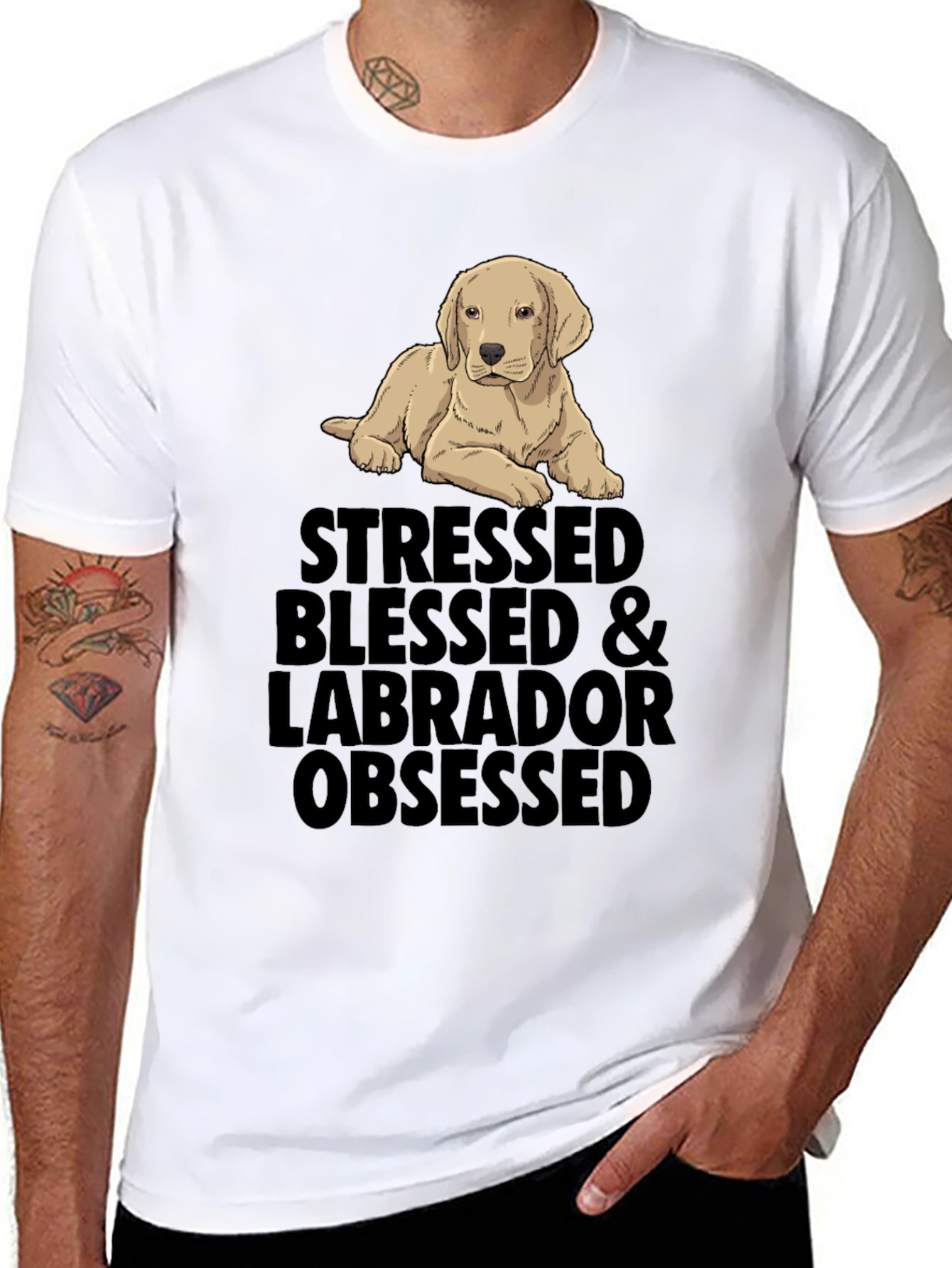 Stressed Blessed & Labrador Obsessed Black T-Shirt