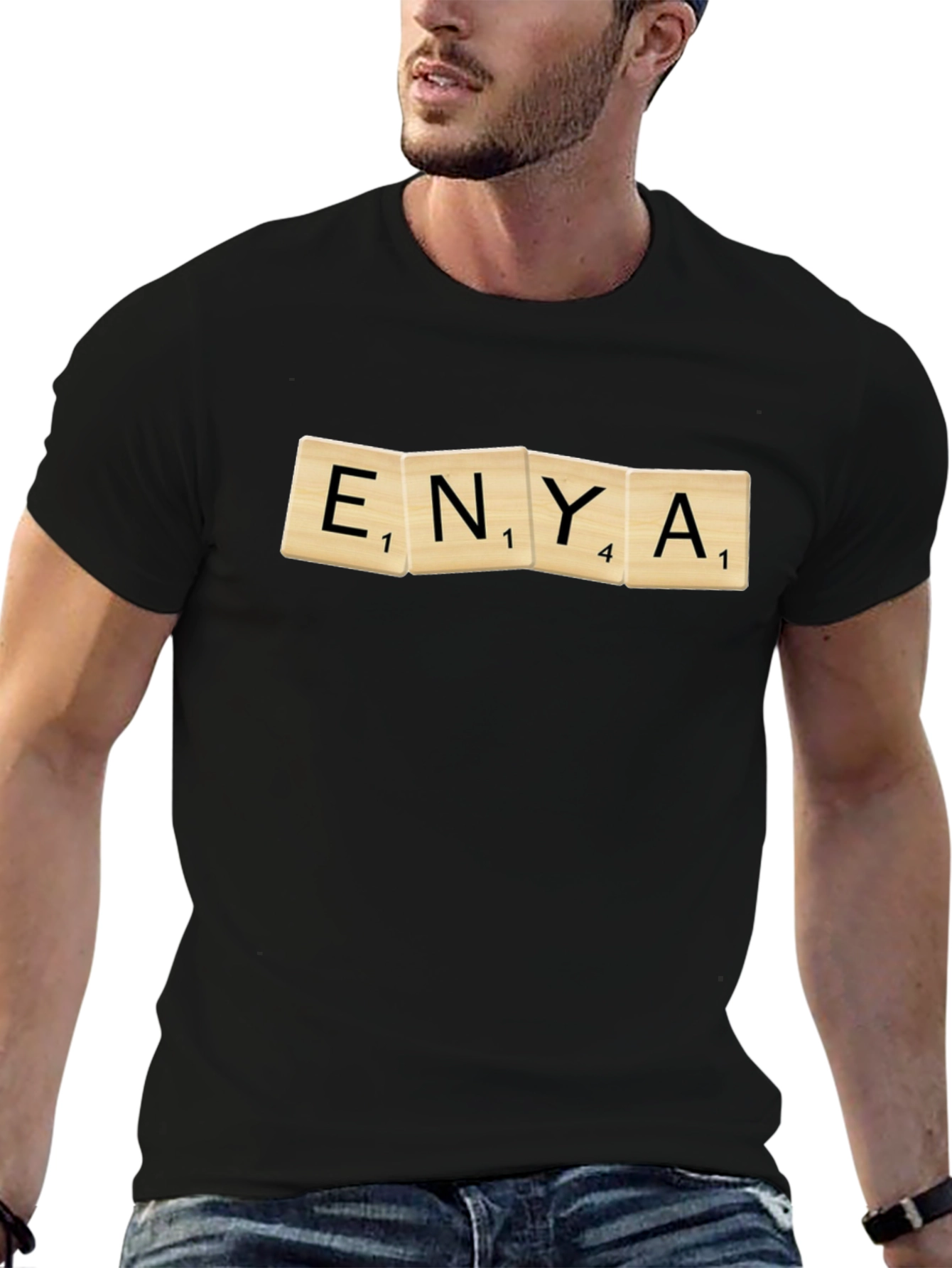 Enya Scrabble Tile Graphic Black T-Shirt