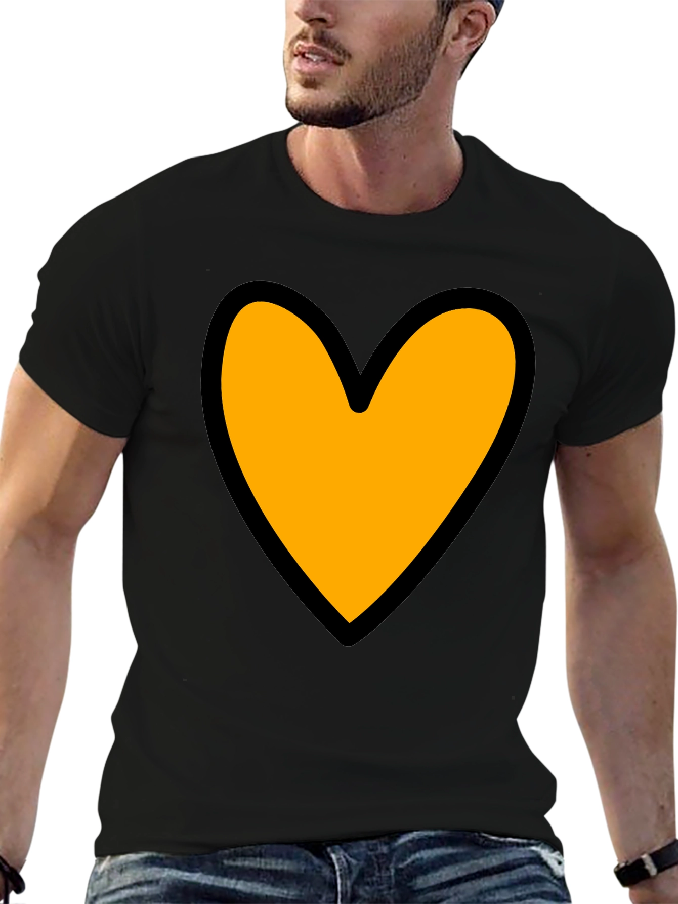 Heart Graphic Tee - Black Cotton Blend Casual T-Shirt
