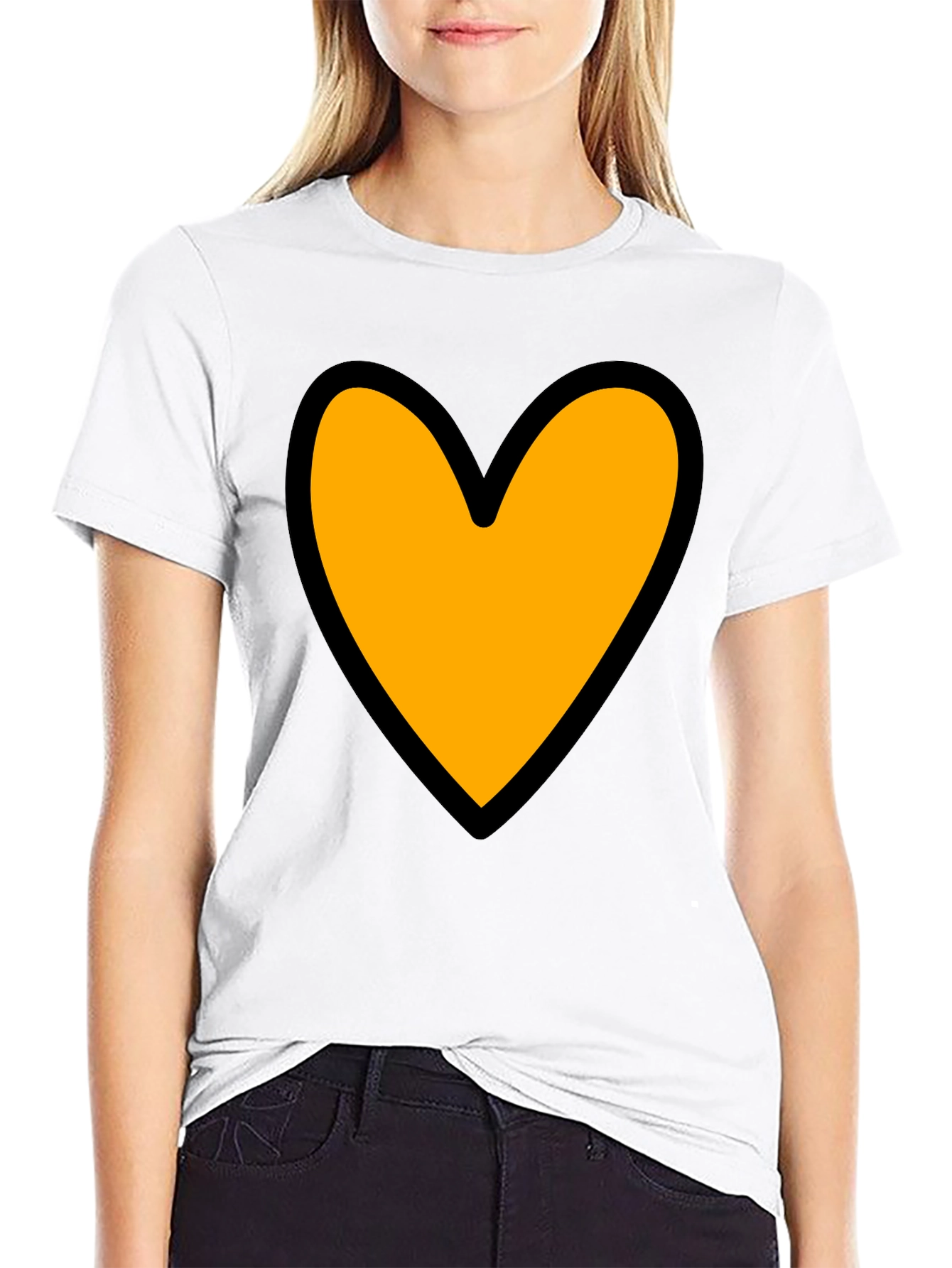 Heart Graphic Tee - Black Cotton Blend Casual T-Shirt