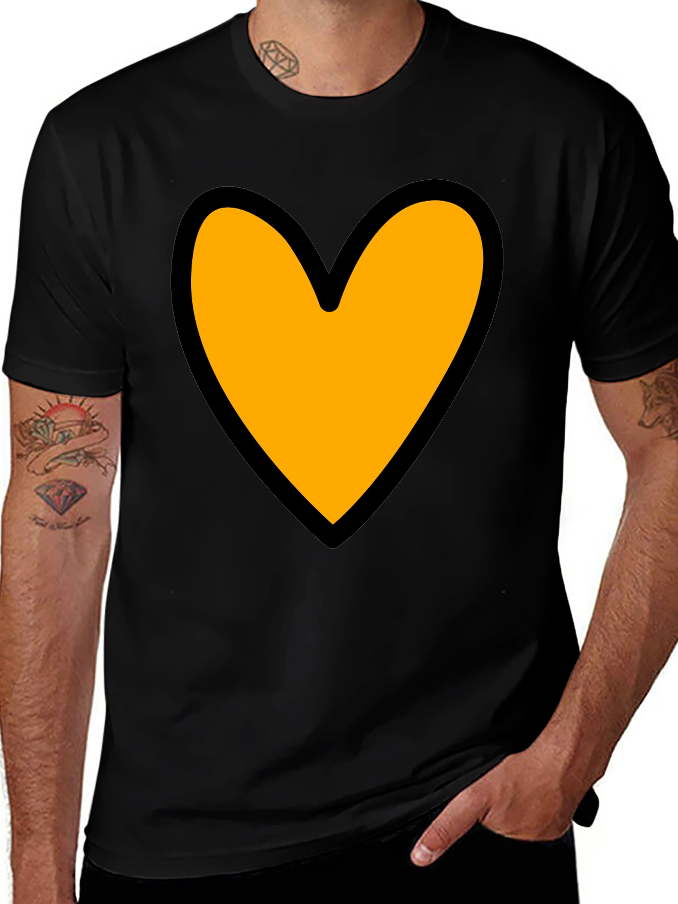 Heart Graphic Tee - Black Cotton Blend Casual T-Shirt