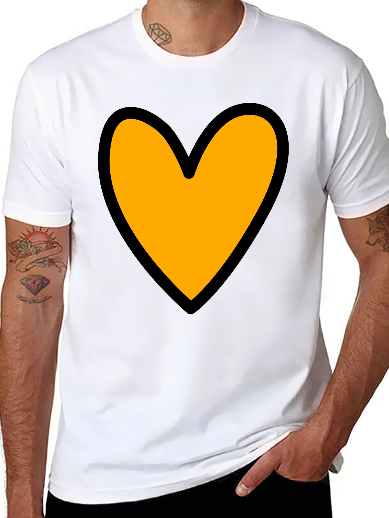 Heart Graphic Tee - Black Cotton Blend Casual T-Shirt