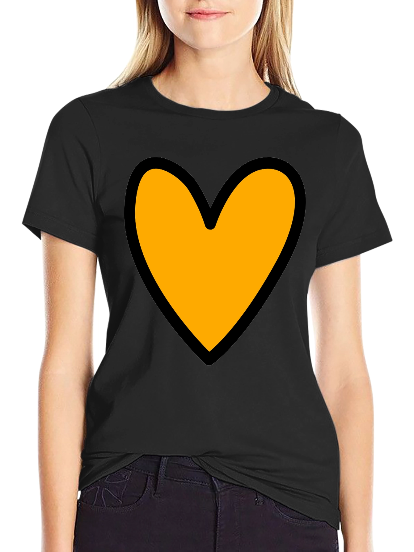 Heart Graphic Tee - Black Cotton Blend Casual T-Shirt