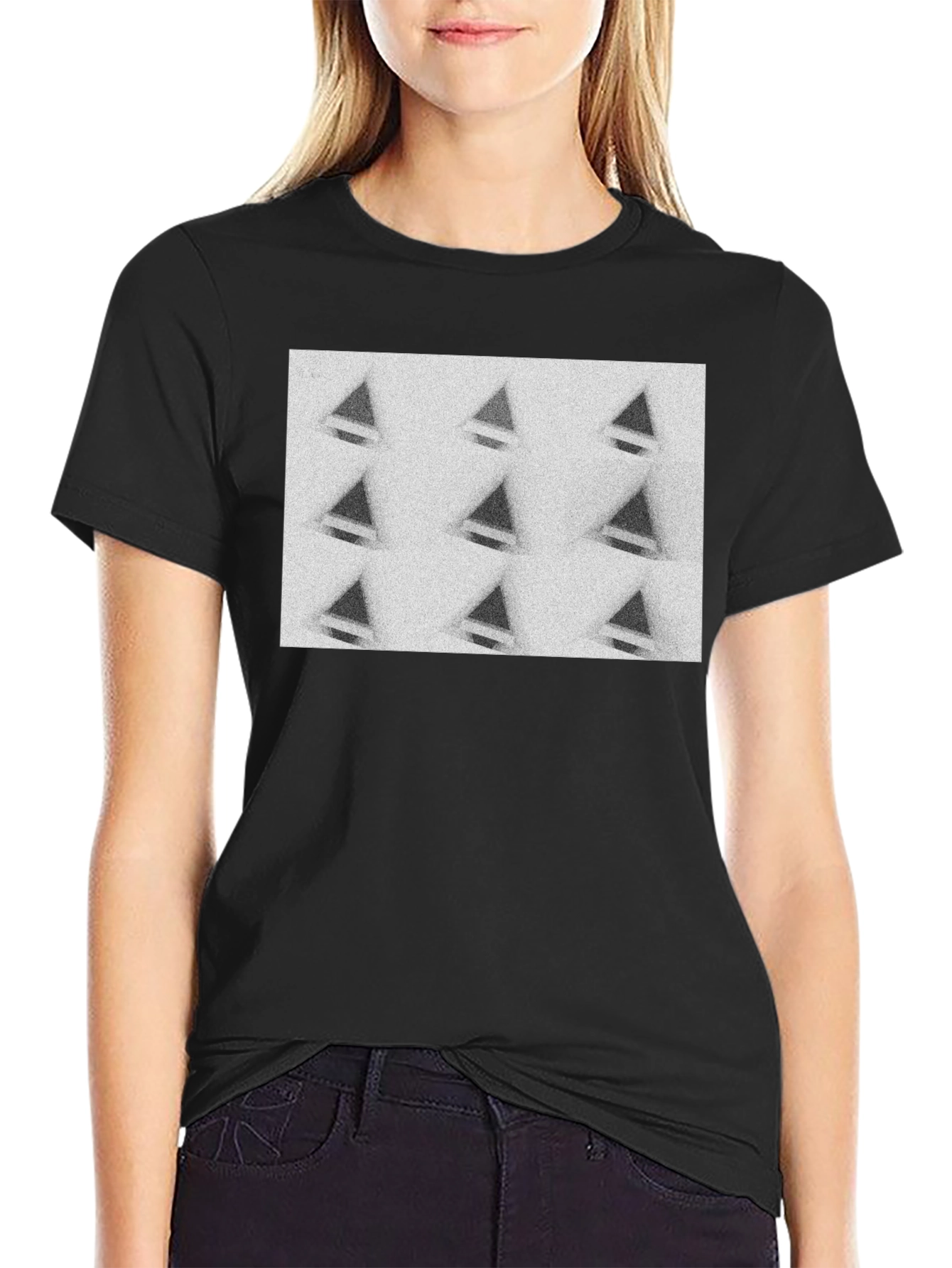 Mens Black T-Shirt with Geometric Triangle Design