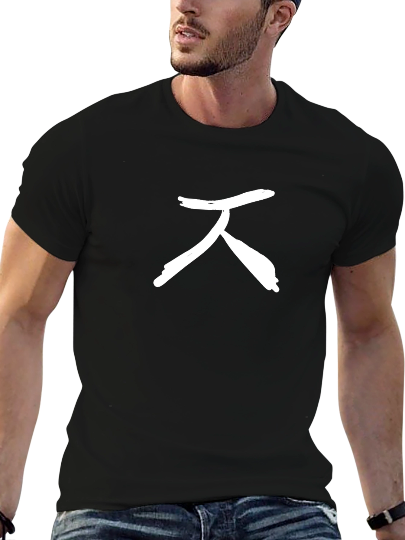 Simple White Symbol on Black Crew Neck T-Shirt