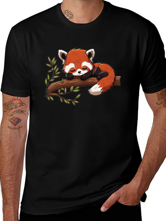 Red Panda Nap Black T-Shirt
