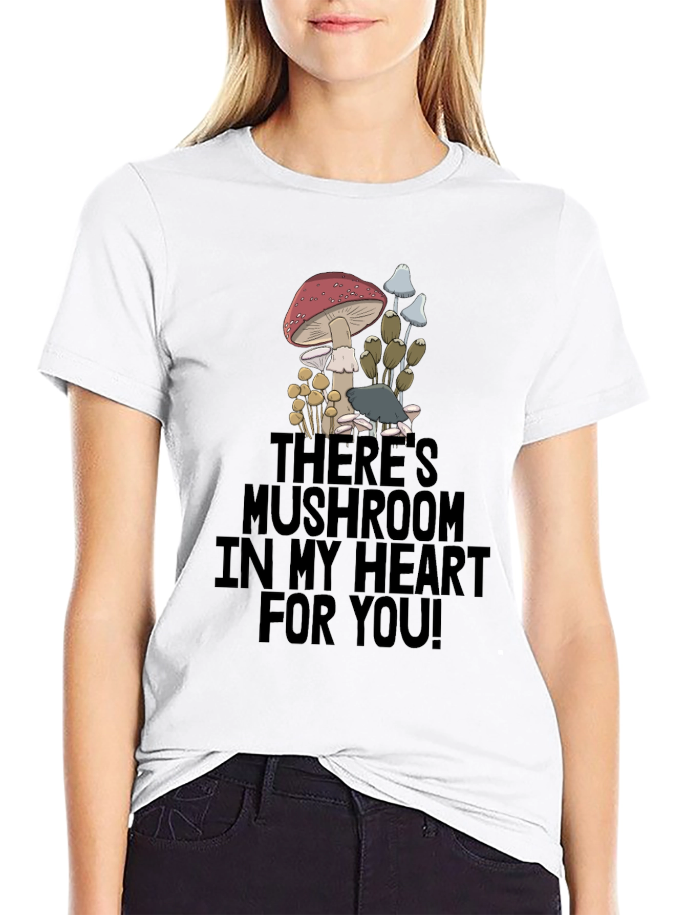 Mushroom Heart Graphic T-Shirt - Funny Novelty Tee