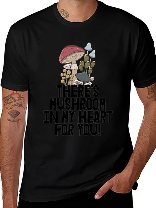 Mushroom Heart Graphic T-Shirt - Funny Novelty Tee