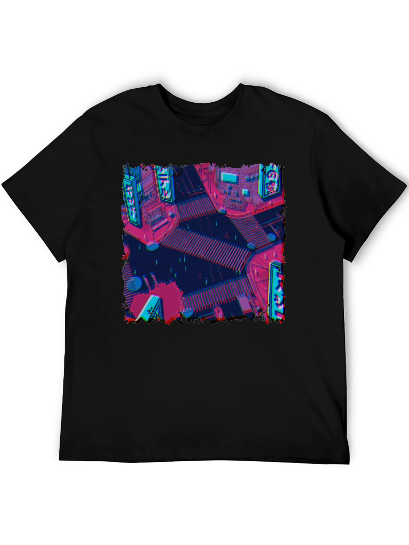 Retro Cityscape Tee - Glitch Art Style