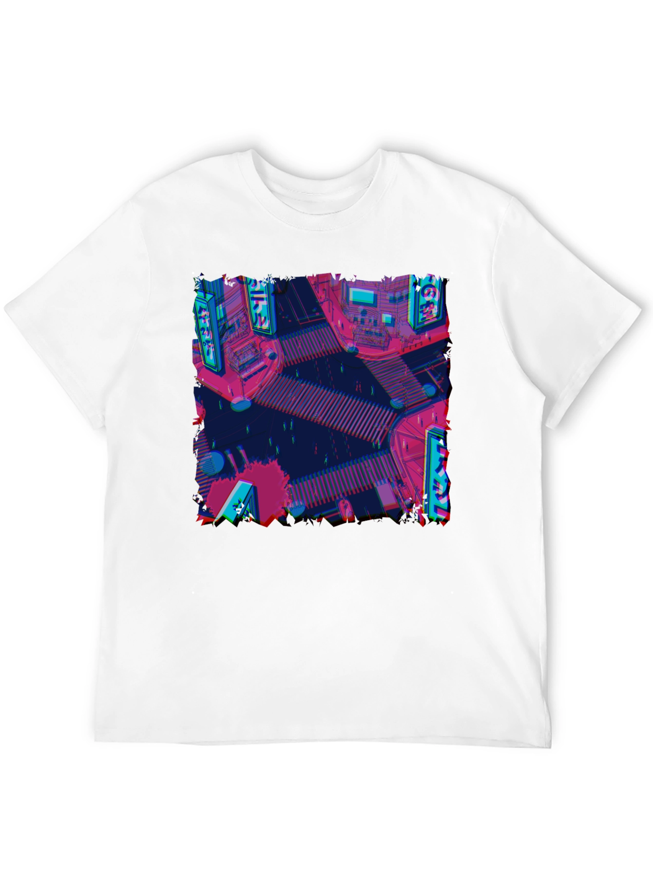 Retro Cityscape Tee - Glitch Art Style