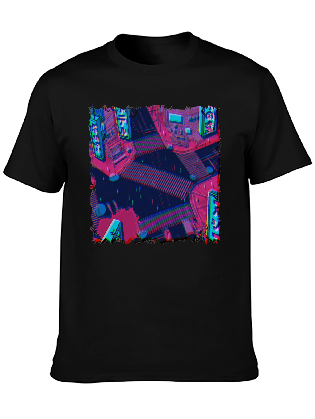 Retro Cityscape Tee - Glitch Art Style