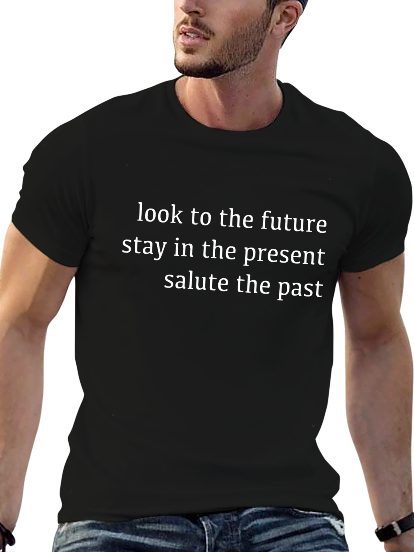 Motivational Black T-Shirt: Look to the Future