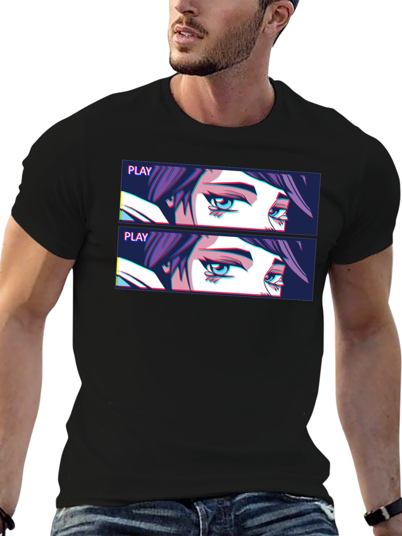Anime Eyes Graphic T-Shirt - Black