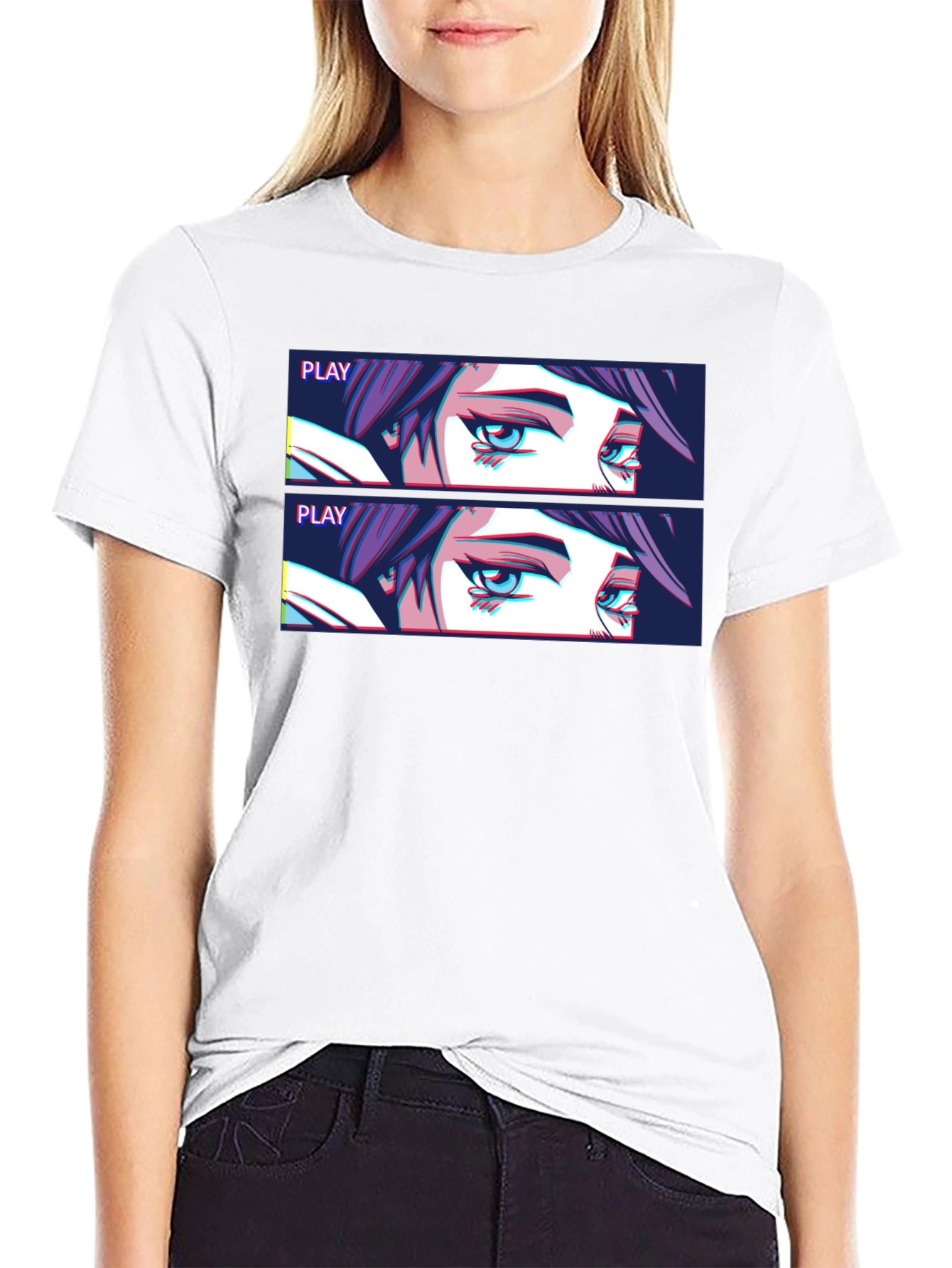 Anime Eyes Graphic T-Shirt - Black