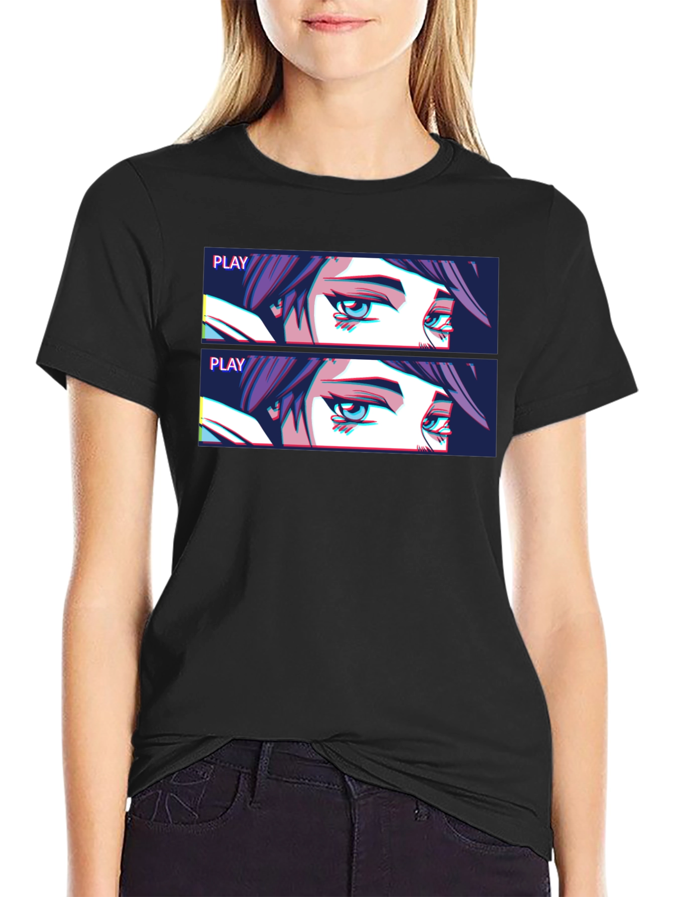 Anime Eyes Graphic T-Shirt - Black