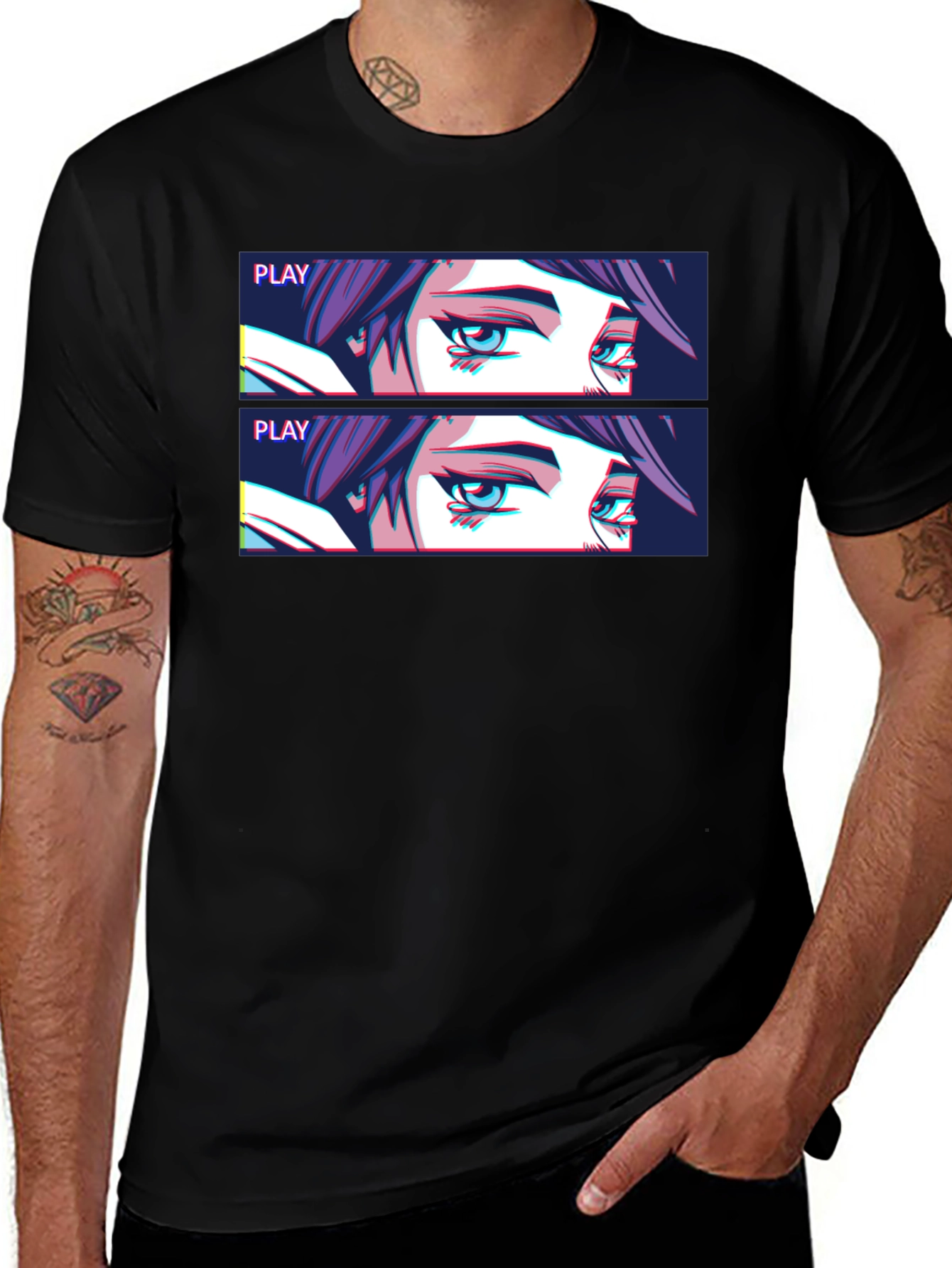 Anime Eyes Graphic T-Shirt - Black