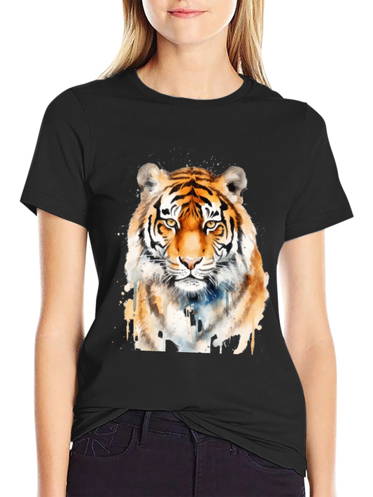 Tiger Watercolor Graphic Tee - Mens Black T-Shirt