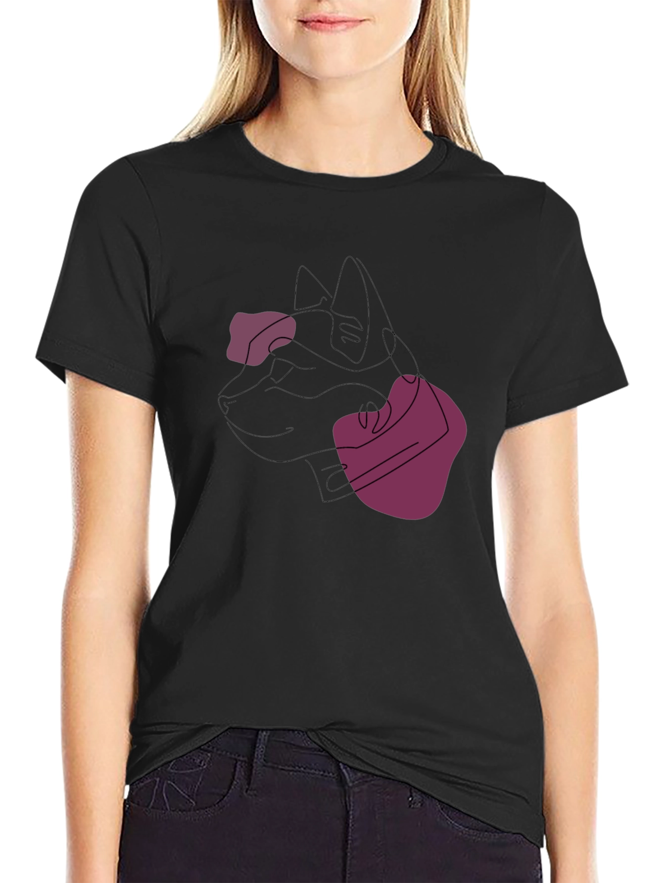 Abstract Dog Line Art Black Tee
